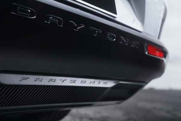 A close-up of the rear end of the Dodge Charger Daytona's Fratzonic exhaust.